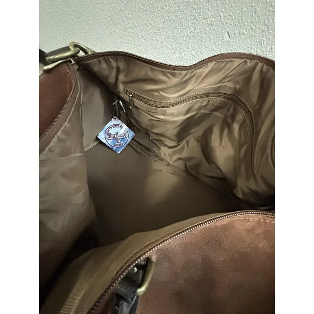 Vintage Marlboro 2003 Guts Grit Gear Brown Suede Leather Duffle Travel Bag RARE
